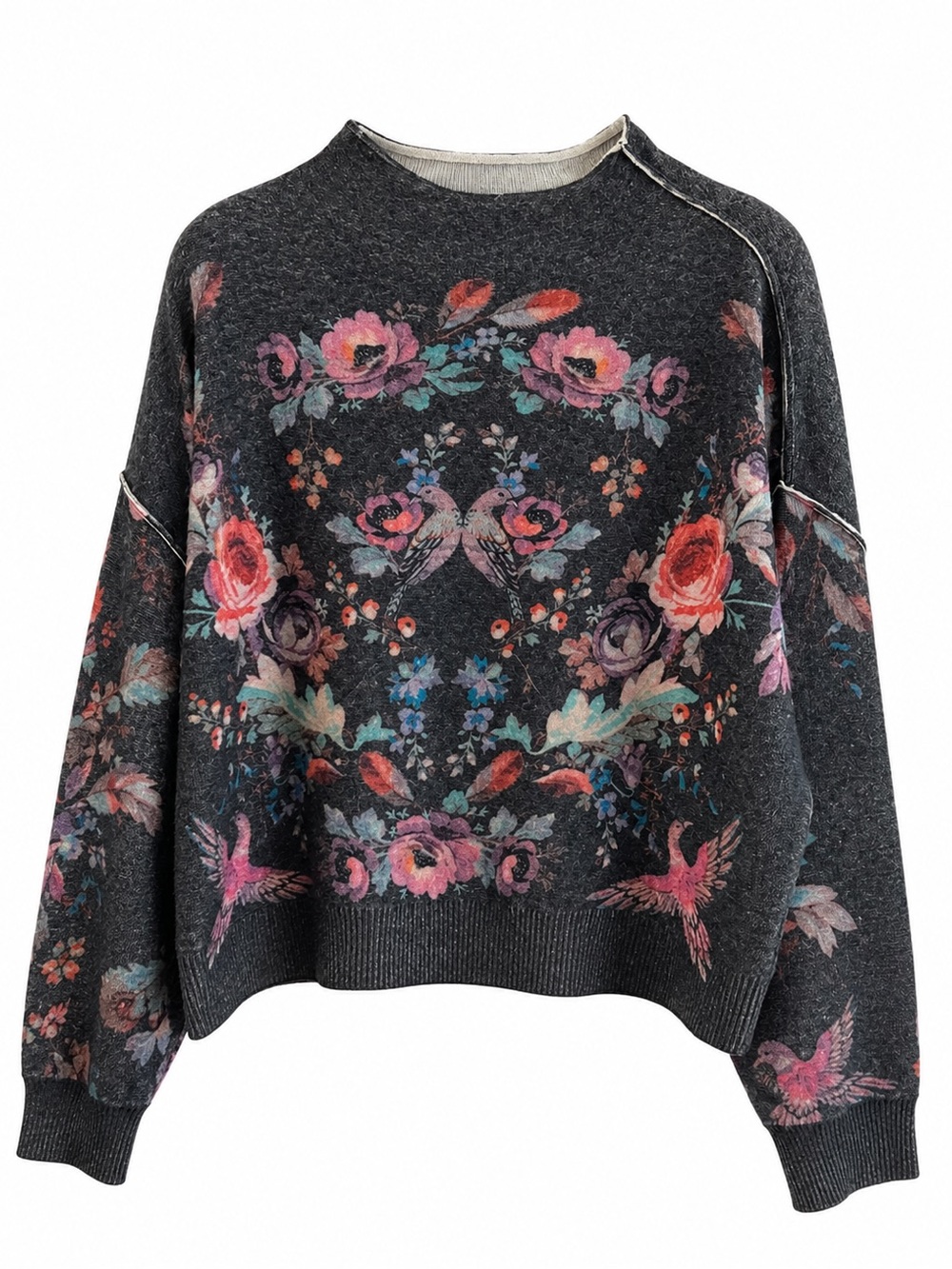 Pilcro Anthropologie 100% Cashmere Floral Bird Sweater M